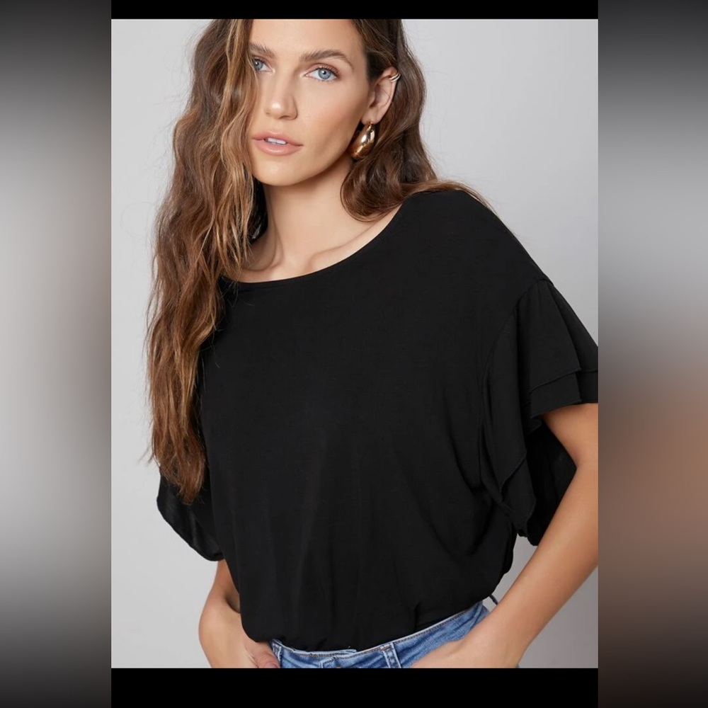 MOTF Premium Viscose Oversized Flounce Sleeve T-shirt